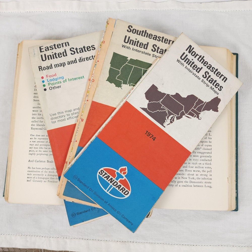 Set of 3 Vintage Amoco Road Maps, Paper Ephemera and Advertising Decor, 1970s